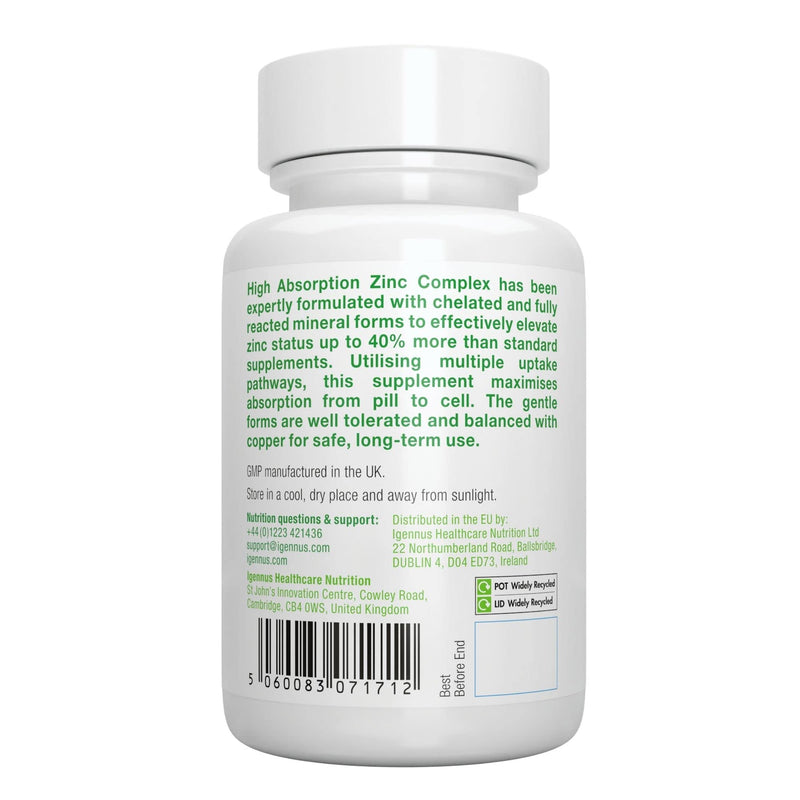 [Australia] - High Absorption Zinc 25mg & Copper Supplement, Clean Ingredients, 180 Vegan Tablets, Chelated Zinc Picolinate & Bisglycinate, One-a-Day, 180 Servings, by Igennus 