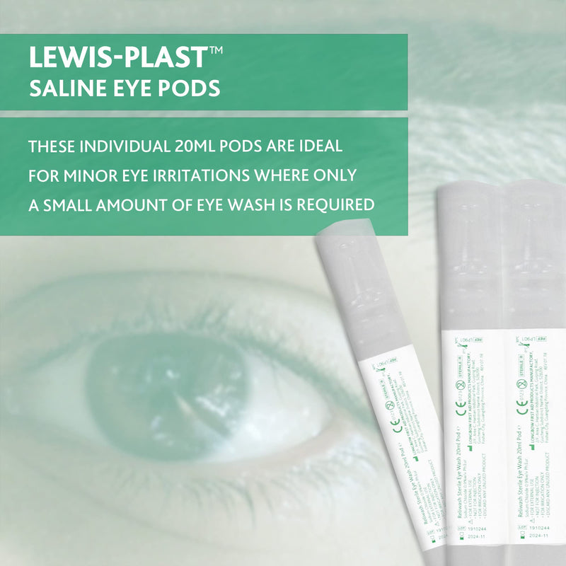 [Australia] - Lewis-Plast Premium 20ml Saline Eye Wash Pods Box of 25 - Contains Sodium Chloride 0.9% W/V Sterile Non-Toxic 20ml Pods for Minor Eye Irritation 20 Pods 