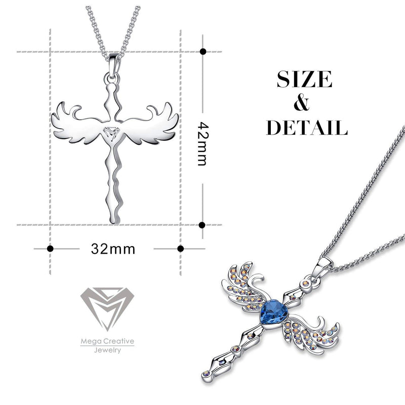 [Australia] - MEGA CREATIVE JEWELRY Cross Angel Wings Blue Heart Pendant Necklace with Crystals from Swarovski 