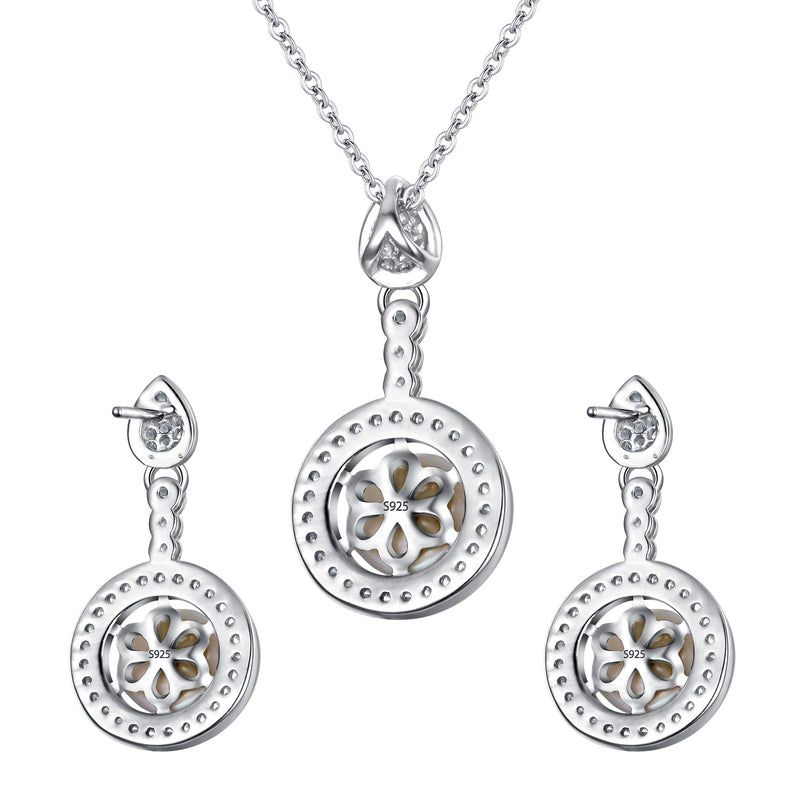 [Australia] - EleQueen 925 Sterling Silver CZ AAA Round Button Cream Freshwater Cultured Pearl Bridal Pendant Necklace Earrings Set 