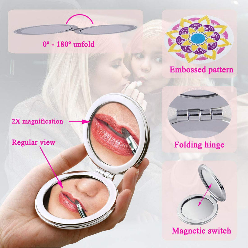 [Australia] - Beaufy Manifying Travel Makeup Compact Mirror Handheld Mini Pocket Purse Folding Portable Small Mirrors Bulk - Dual Beauty Mirrors for Women Girl Lady Men - Embossing Mandala Mixed designs - 6 Pack Blue 