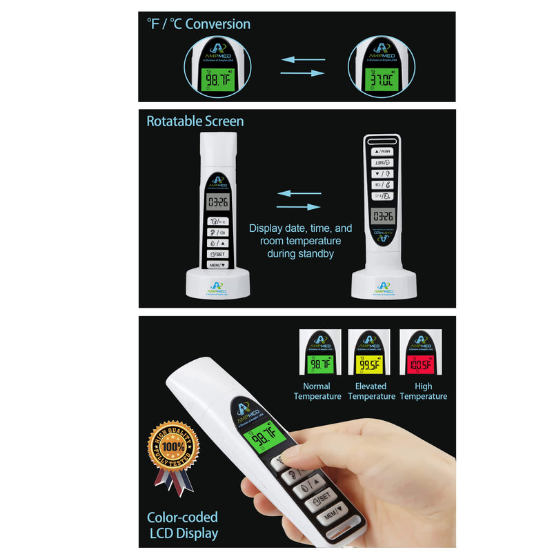 [Australia] - Amplim No Touch Professional Forehead and Ear Thermometer | Non-Contact Medical Grade Digital Baby Thermometer for Kids Adults Infants Toddlers | Touchless Temporal Thermometer FSA HSA Eligible 