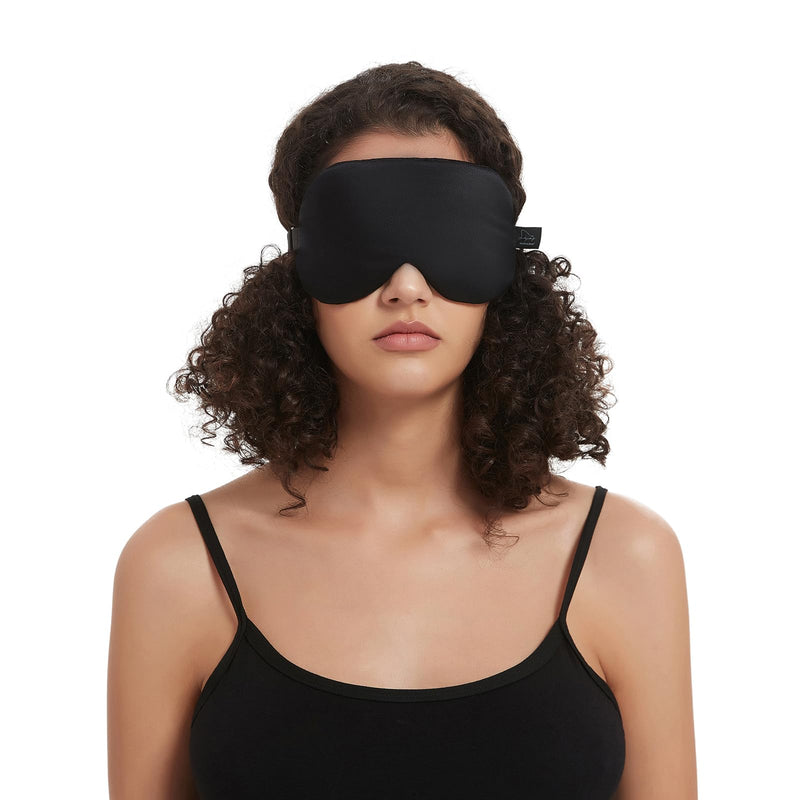 [Australia] - Alaska Bear Sleep Mask Silk Cover - Eye Contour Built in No Pressure - Handmade, Upgrade Over Conventional "Flat" Thin Shades (Black, Gift Ready Packaging) Black 