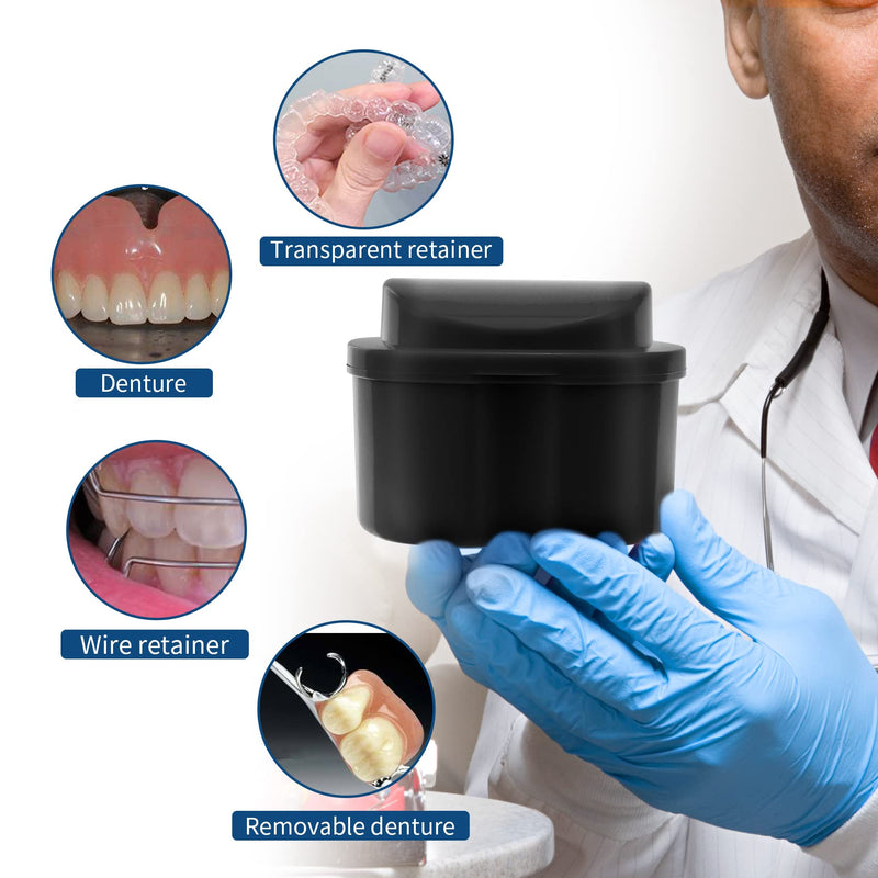 [Australia] - 1 Pcs Denture Cleaning Box with Drainage Baskets, Durable Denture Bath, Black 