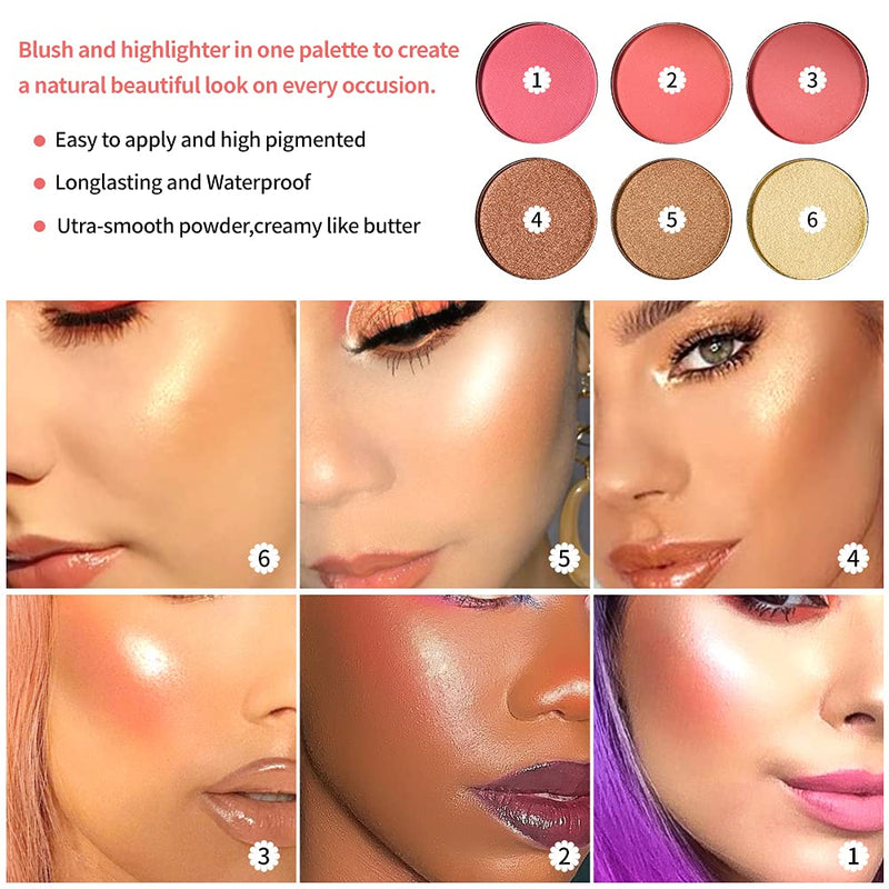 [Australia] - Blusher & Highlighter Palette, Blusher Illuminator Highlighter Contour Bronzer All in One Makeup Palette, Glow Blusher Bronzer Highlighter Powder Kit, High Pigmented Easy to Blend Longlasting 