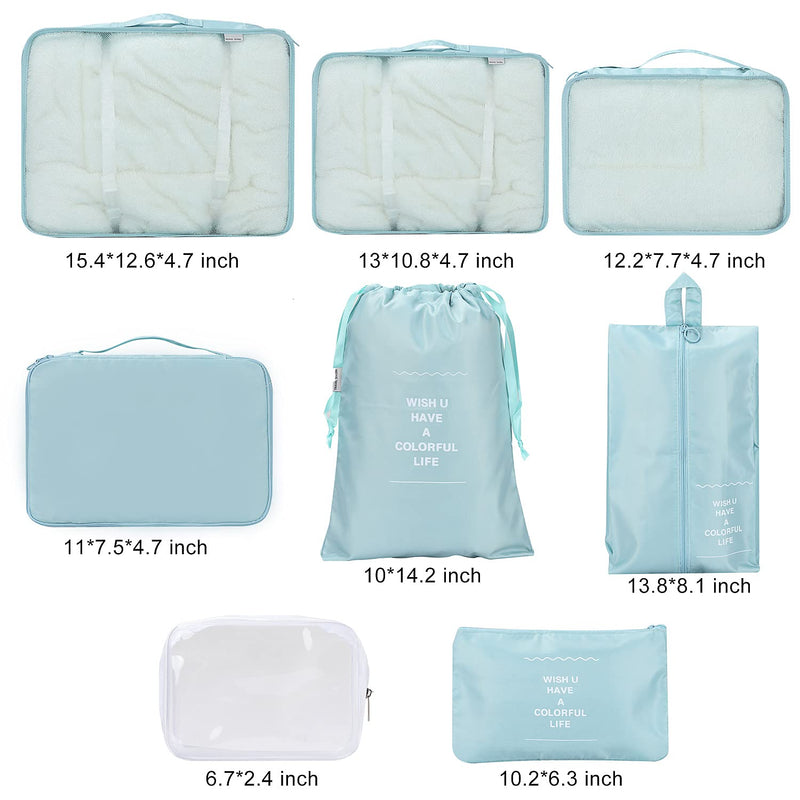 [Australia] - 8 Set Packing Cubes - WantGor 6 Travel Organizer Luggage Compression Pouches + 1 Shoes Bag+ 1 Clear Toiletry Bag (1# Sky Blue) 1# Sky Blue 