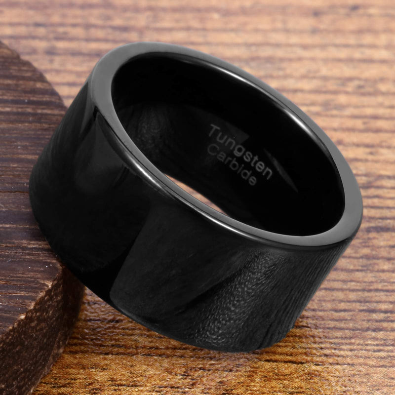 [Australia] - Fashion Month Mens 12mm Wide Band Black Classic Tungsten Carbide Ring Wedding Engagement High Polished Flat Top 7 