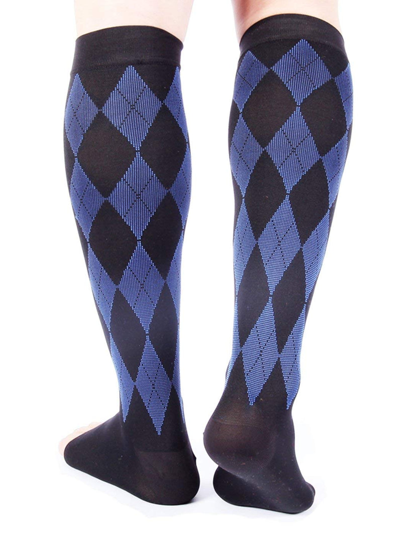 [Australia] - Doc Miller Open Toe Compression Socks Women 20-30mmHg, 1 Pair Toeless Socks for Women and Men - Argyle Design X-Large Black.blue Open Toe 