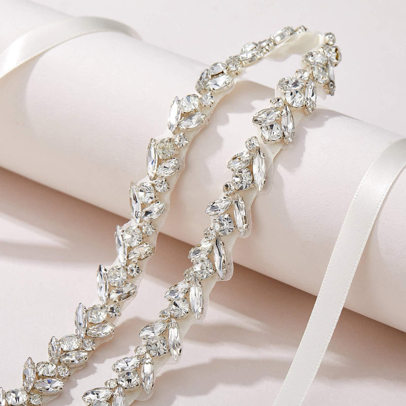 [Australia] - SWEETV Bridal Belt Sash with Rhinestones Wedding Dress Belt Crystal Headband Bride Bridesmaids Sash Silver 