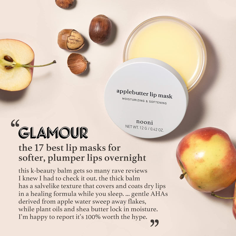 [Australia] - NOONI Applebutter Lip Mask with Shea Butter, AHAs, and Vitamins A,C & E | Moisturizing Overnight Lip Mask | Korean Skincare for Cracked Lip Repair | Cruelty-free, Gluten-free, Paraben-free 