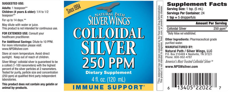 [Australia] - Natural Path Silver Wings Colloidal Silver 250ppm Enhanced Immune Support Supplement - 4 Fl. Oz. 