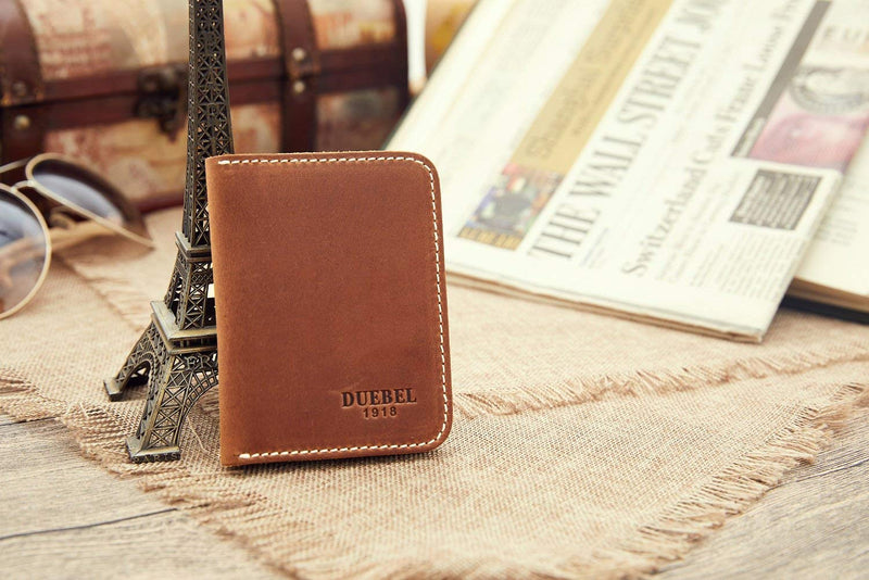 [Australia] - DUEBEL Full-grain Genuine Leather Slim Front Pocket Wallets, Minimalist Thin Card Holder, Card Case Wallet Dbl01-brown With Magnet 