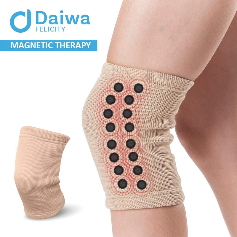 [Australia] - Daiwa Felicity Knee Compression Sleeve for Pain Provides Uniform Support to The Entire Knee – Magnetic Brace for Arthritis, Joint Pain, and Injury Recovery Fits Men and Women, Beige Medium (Pack of 1) 