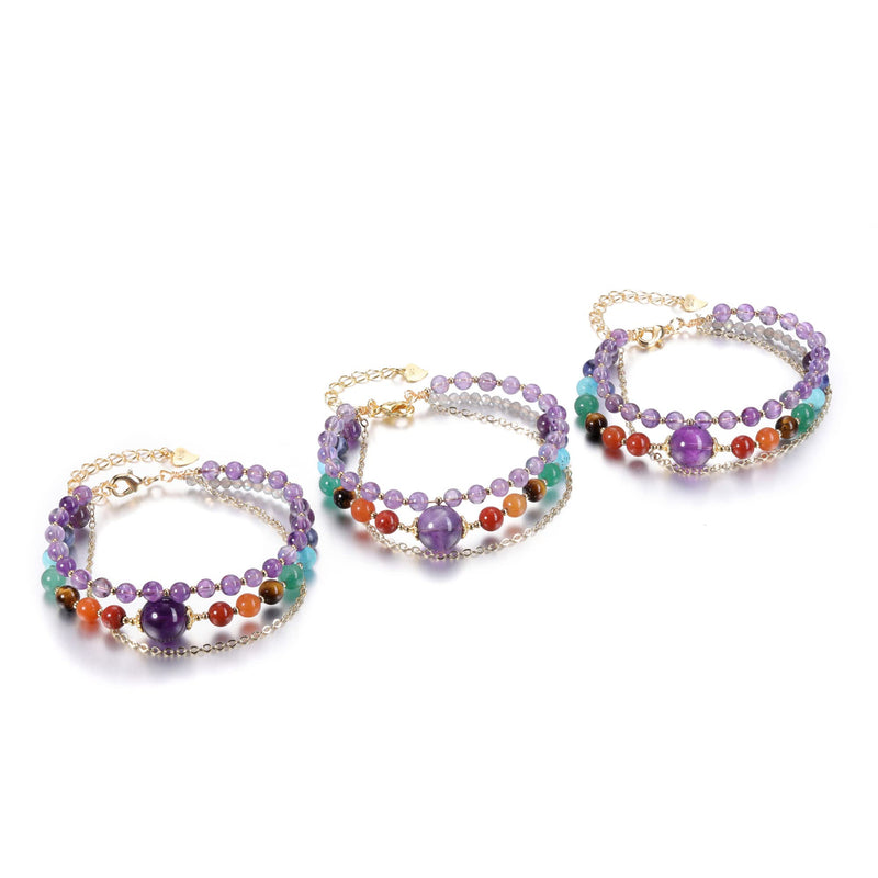 [Australia] - CrystalTears Chakra Crystal Bracelet for Women Amethyst Healing Crystal Gemstone Bead Bracelets Adjustable 14k Gold Plated Bracelet for Healing Meditation Mothers Day Gift 