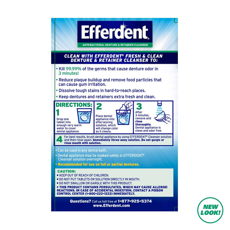 [Australia] - Efferdent Anti-Bacterial Denture Cleanser Tablets, Mint, 90 Count 90 Count (Pack of 1) 