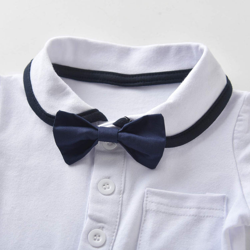 [Australia] - Baby Boys Gentleman Clothes Set, Infant Short Sleeve Shirt and Suspender Shorts Outfits Suits Blue 0-6 Months 