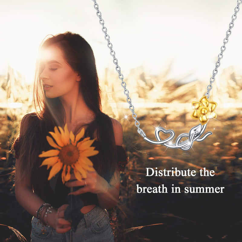 [Australia] - SOULMEET Sunflower Necklace Heart 100 Languages I Love You Good Vibes Only Gifts for Women Girls, Sterling Silver Dainty Jewelry Christmas Birthday Mother's Day Graduation Spiritual Necklace Wild Sunflower 