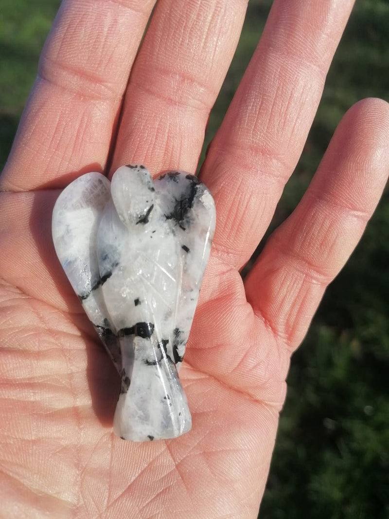 [Australia] - 2" inch Rainbow Moonstone Hand Carved Guardian Angel from Natural Gemstone Statue Pocket Mini Figurine Home Decoration, Reiki Healing Stones 