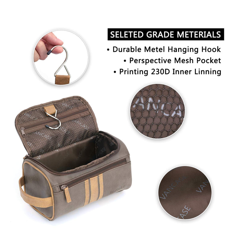 [Australia] - Vancase Toiletry Bag for Men Vintage Leather Dopp Kit Hanging Shaving Bag Portable Bathroom Shower Organizer for Travel Accessories Brown 