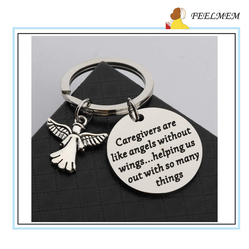 [Australia] - FEELMEM Caregivers Gifts Guardian Angel Keychain Thank You Gift for Caregivers Caretakers Gifts Caregivers are Like Angels Without Wings Helping Us Out with So Many Things Keychain silver 