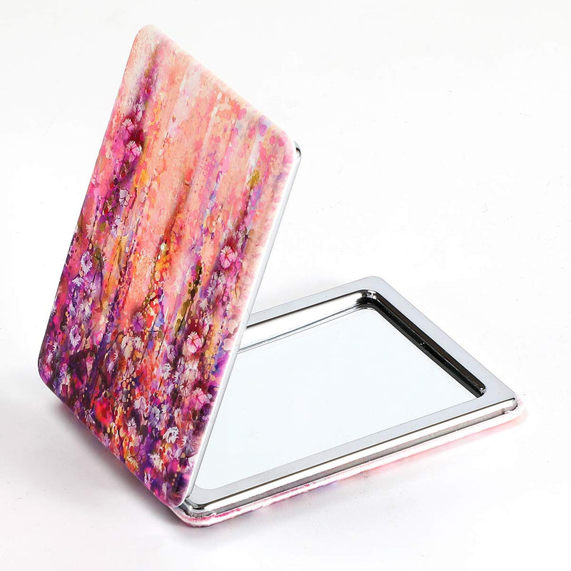 [Australia] - Dynippy Compact Mirror Square Pu Leather Makeup Mirror for Purses Small Pocket Mirror Portable Hand Mirror Double-Sided with 2 x 1x Magnification for Woman Mother Kids Great Gift - Flower 