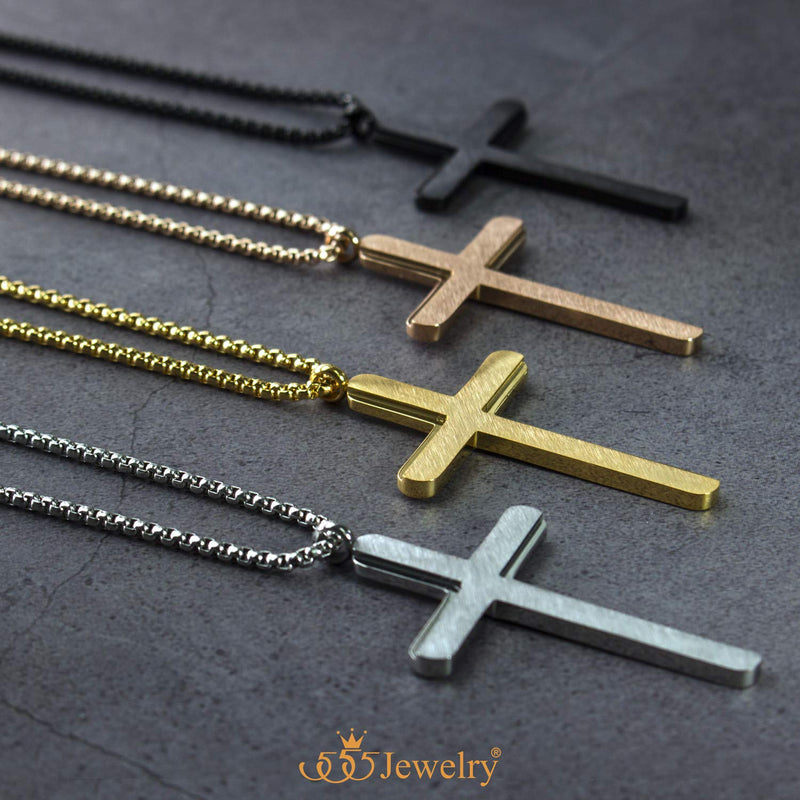 [Australia] - 555Jewelry Cross Necklace for Men Women Brushed Stainless Steel Pendant, 18-24" Chain Rose Gold 18.0 Inches 