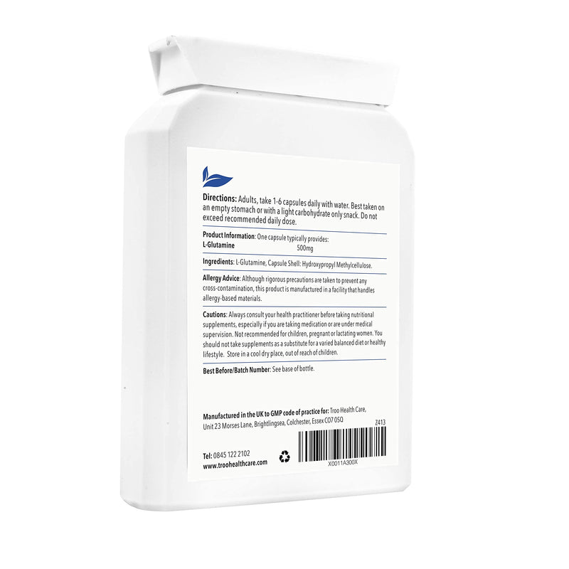 [Australia] - L-Glutamine Supplement (500mg) - 90 High Strength Capsules - Targeted Release Amino Acid Supplement| UK Manufactured to GMP Standards 