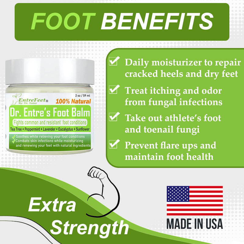[Australia] - Dr. Entre's Antifungal Foot Balm: Tea Tree Oil & Shea Butter Based - Organic Treatment Cream for Athletes Foot, Dry Feet, Cracked Heels, Itching, and Odor - Foot Care E-Book Included 
