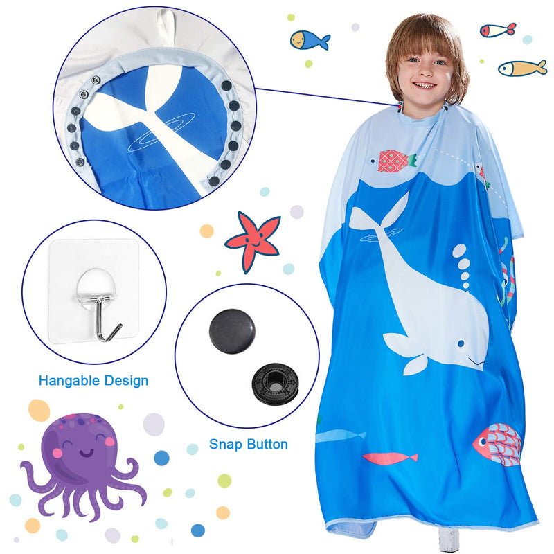 [Australia] - Barber Cape for Kids - Iusmnur Professional Hair Salon Cape with Adjustable Snap Closure Shampoo Hair Cutting Cape for Salon and Home - 51 x 36 inches (Ocean World) Blue 