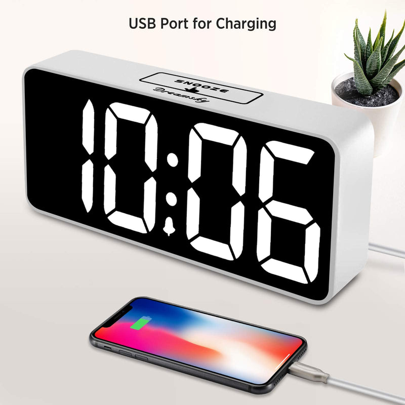 [Australia] - DreamSky Large Digital Alarm Clock Big Numbers for Seniors & Visually Impaired - 8.9 Inches Electric Clocks for Bedroom, Jumbo Display Fully Dimmable Brightness, USB Ports, Adjustable Alarm Volume White Case + White Digit 