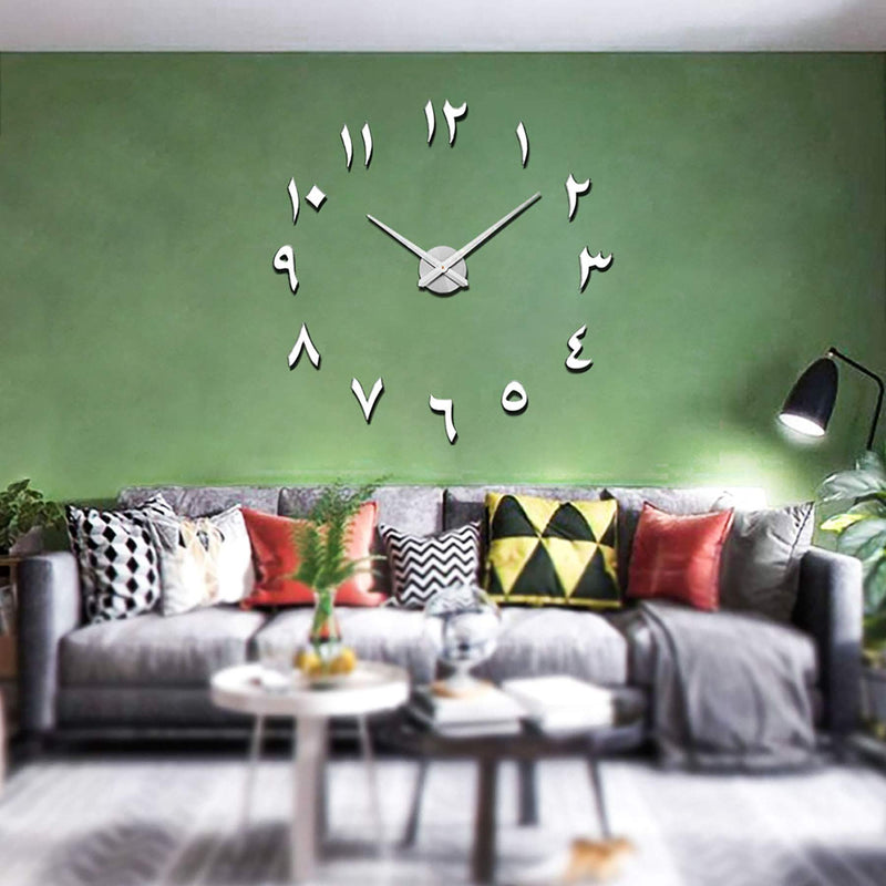 [Australia] - Vangold Large DIY Wall Clock Modern 3D Wall Clock with Arabic Numerals for Home Office Decorations Gift (Silver) Silver 