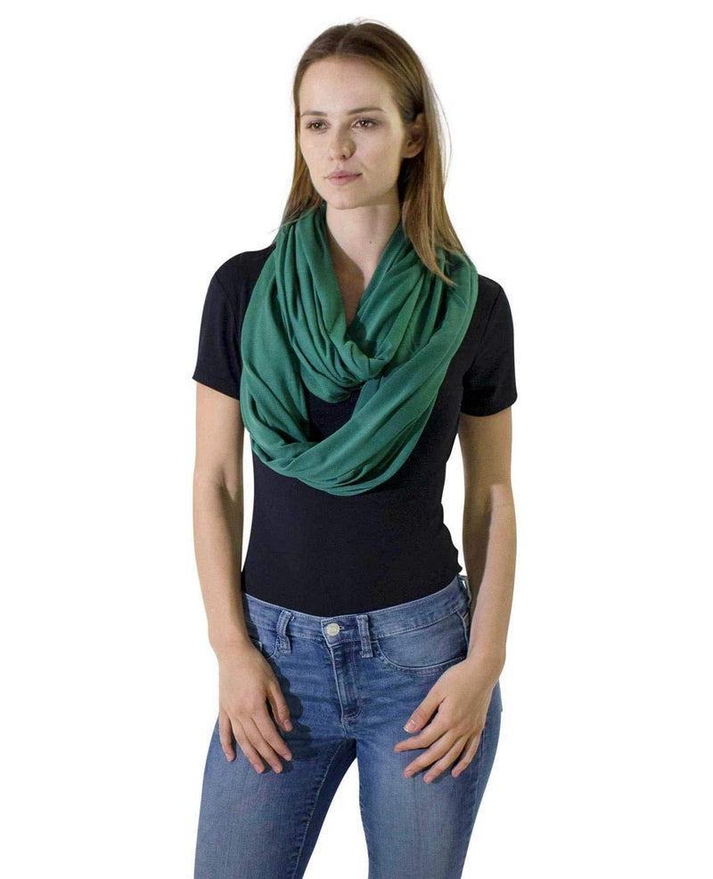 [Australia] - Unisex Jersey Circle Loop Infinity Plain Snood Scarf For Men & Women, Tube Neck Warmer Soft 200g PRIMIUM QUALITY 50% COTTON Scarves Dark Green 
