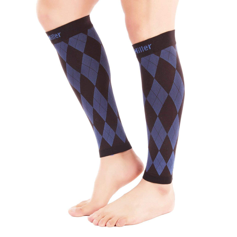 [Australia] - Doc Miller Calf Compression Sleeve for Men & Women - Fast Leg Pain Relief from Shin Splints, Varicose Veins - All Day Calf Support for Running, Travel & Everyday Use Black.Blue Small 