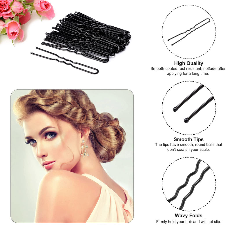 [Australia] - Cehony U Shaped Hair Pins, 200 Count Buns Waved U-shaped Hair Pins for Updos with Box for Women Lady Girls Bobby Pins French Historical Hair Pin Hair Styling Pins Hair Accessories (Black, 2.4 Inch) Black 