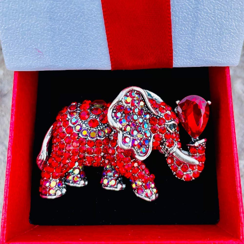 [Australia] - cifibifun Elephant Brooch Pin Animal Pendant， Made from Rhinestone Classic Luxuriant Style with Gift Packing for Her Red 