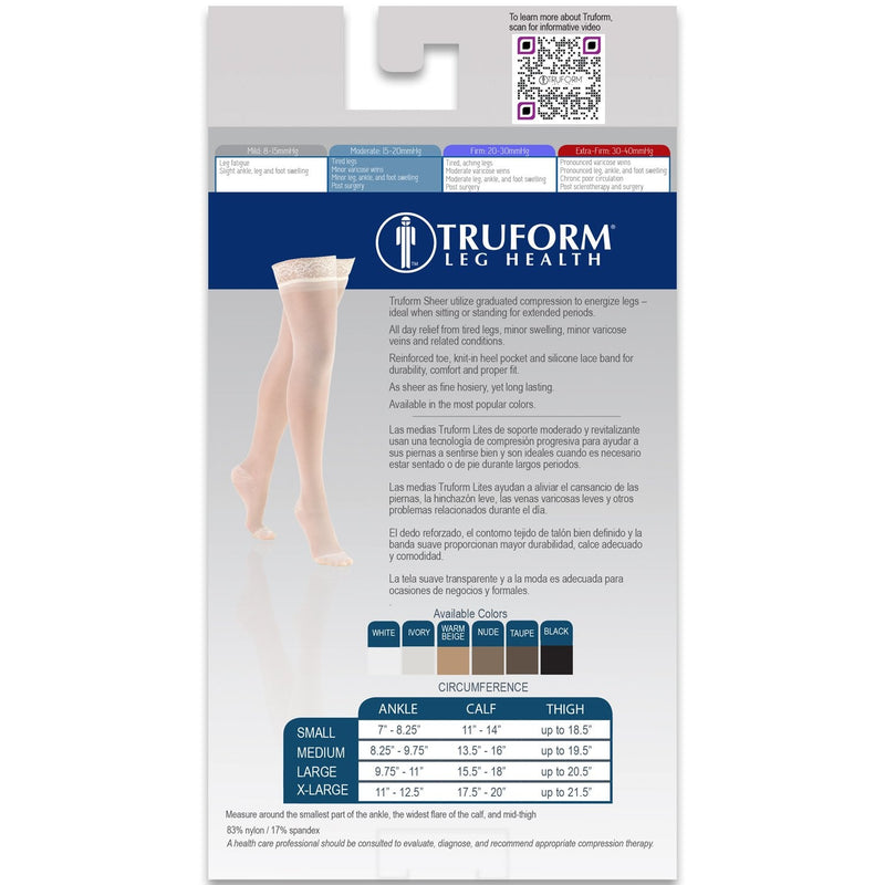 [Australia] - Truform Sheer Compression Stockings, 15-20 mmHg, Women's Thigh High Length, 20 Denier, Nude, Large Large (1 Pair) 