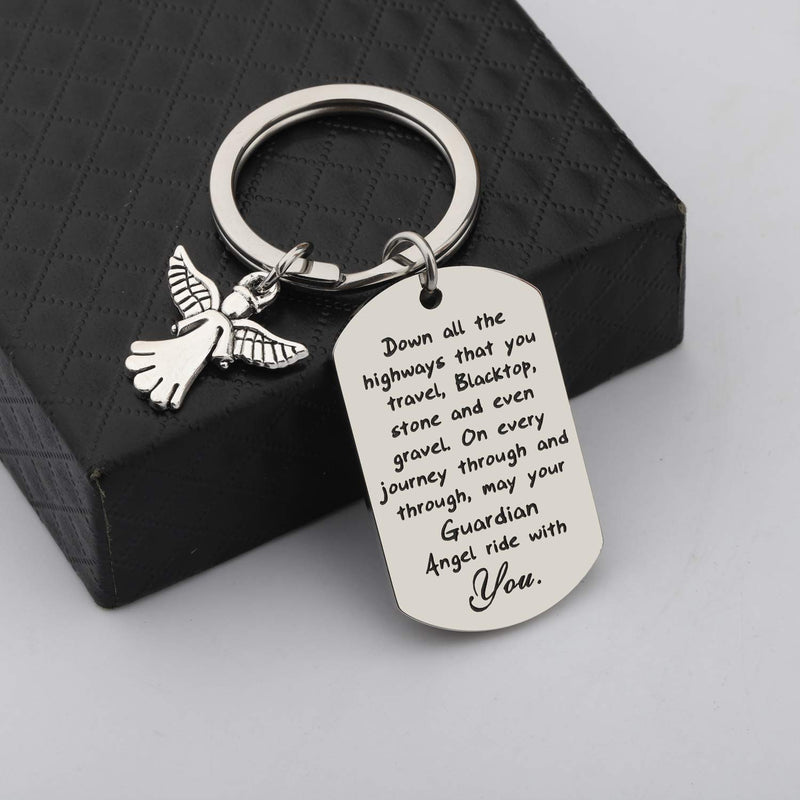 [Australia] - FUSTMW Drive Safe Keychain New Driver Gifts Dad Boyfriend Gifts May Your Guardian Angel Ride with You silver 