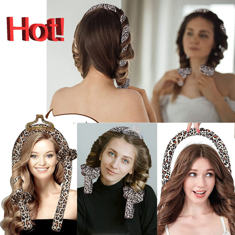 [Australia] - Heatless Curls Band, Hair Curler Ribbon, Non-Slip Heatless Curler with Hairpin, Wave Formers Overnight, Heat-Free Does Not Burt Hair Curling Iron (Leopard Print) 