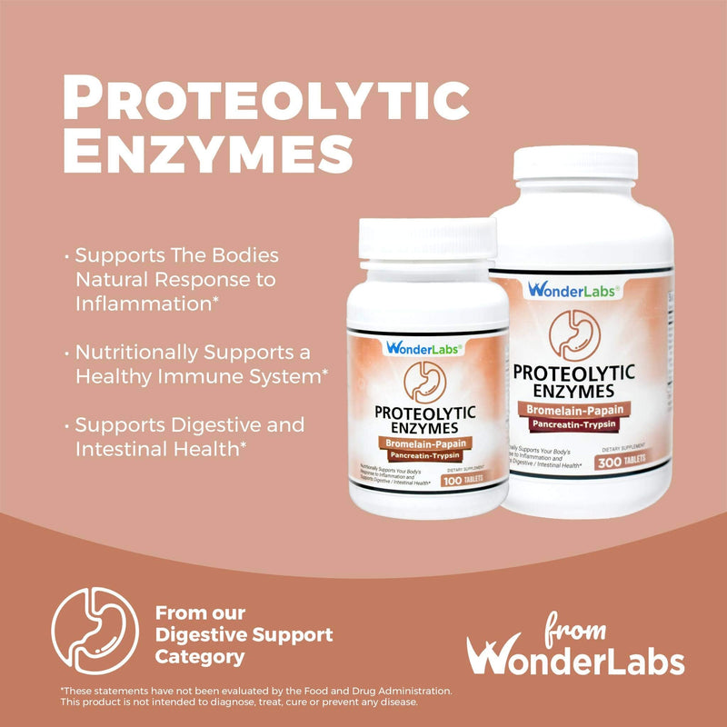 [Australia] - Wonder Laboratories Proteolytic Enzymes | Bromelain Papain Pancreatin Trypsin 450 mg Total with Standardized Amylase, Lipase, and Protease, 300 Tablets 300 Count (Pack of 1) 