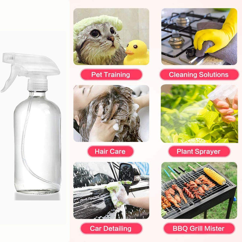 [Australia] - Glass Spray Bottle, Niuta 16 OZ Clear Glass Empty Spray Bottles with Labels for Plants, Pets, Essential Oils, Cleaning Products - Black Trigger Sprayer w/Mist and Stream Settings 1 Pack Clear Trigger/Bottle 