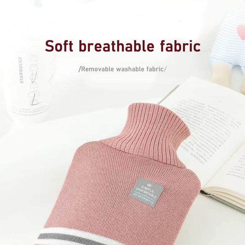 [Australia] - 2 Litre Hot Water Bottle PVC Material No Odour Hot Water Bag Knitted Shirt Stripes Can Be Heated for Winter Hand and Foot Warming (Light Grey) Light grey 