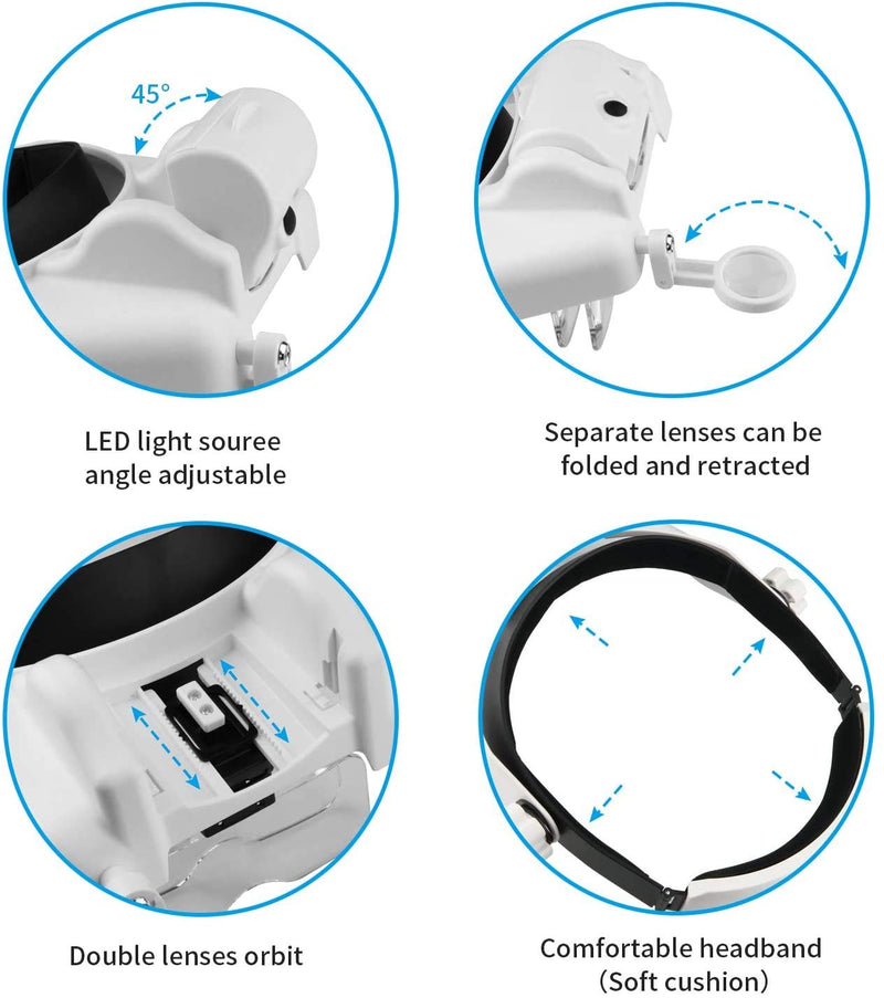 [Australia] - Head Magnifying Glasses with Light for Close Work,Headband Magnifying Glass with Light,Headband Magnifying Glass with 6 Detachable Lens Visor 