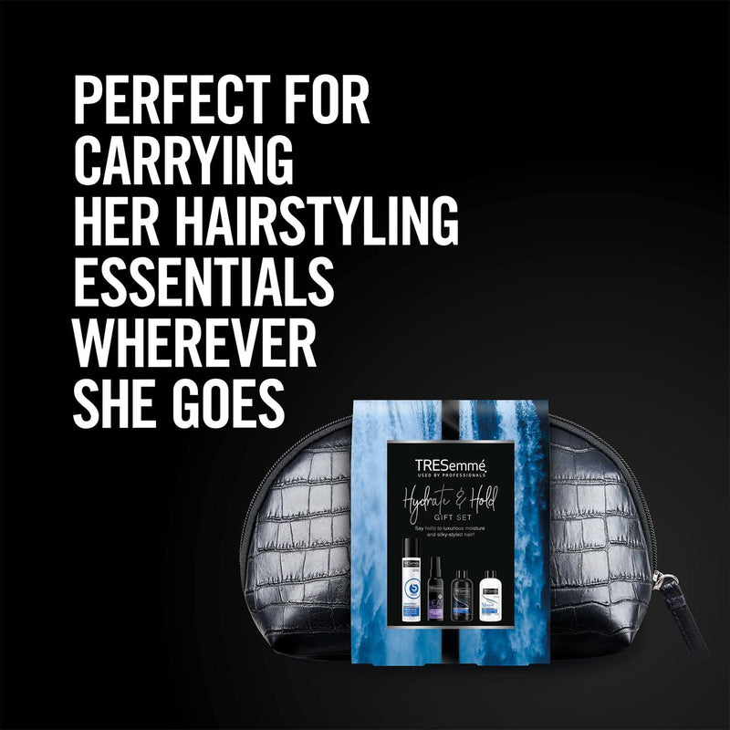 [Australia] - Tresemme Perfect Hair On-The-Go including Freeze Hold Hairspray with a small faux croc black wash bag Festive Gift Set for Women 4 piece 