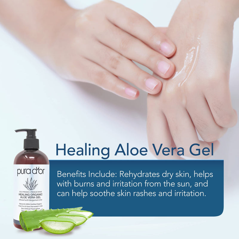 [Australia] - PURA D'OR Organic Aloe Vera Gel Bergamot Lime (16oz) All Natural - ZERO Artificial Preservatives - Deeply Hydrating & Moisturizing - Sunburn, Bug Bites, Rashes, Small Cuts, Eczema Relief - Skin & Hair 