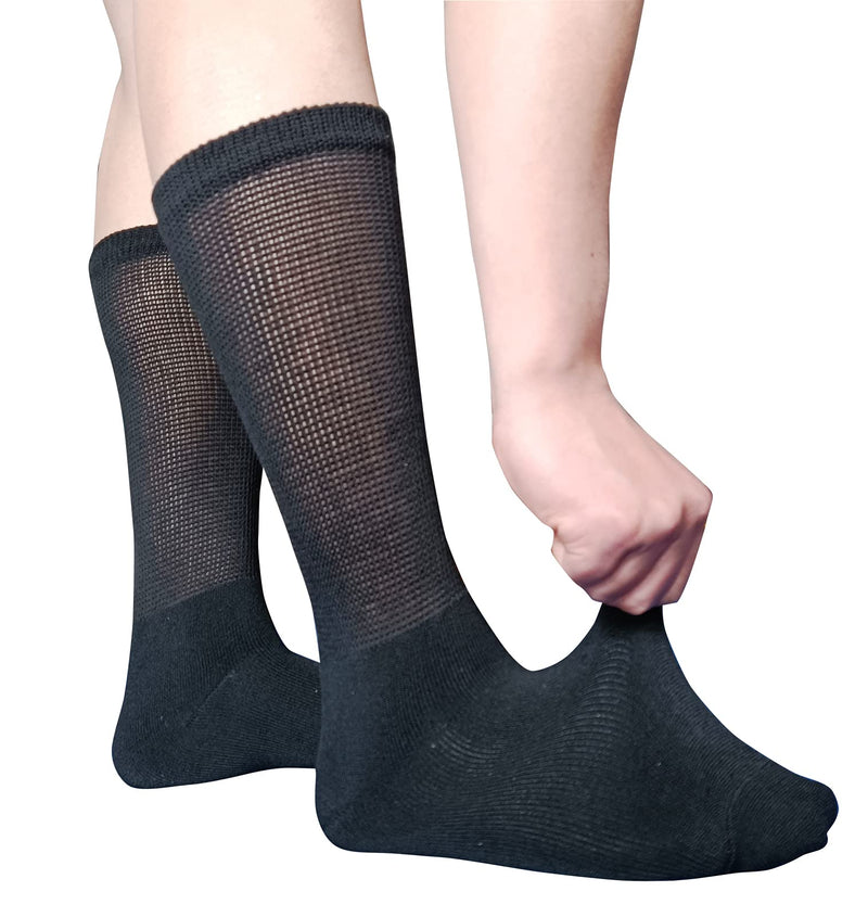 [Australia] - Men Diabetic Socks Extra Wide Non Binding Crew Sock Cushioned Moisture Wicking Socks Loose Top Edema Thick Ankle 3 Pairs B-black (3 Pairs) 