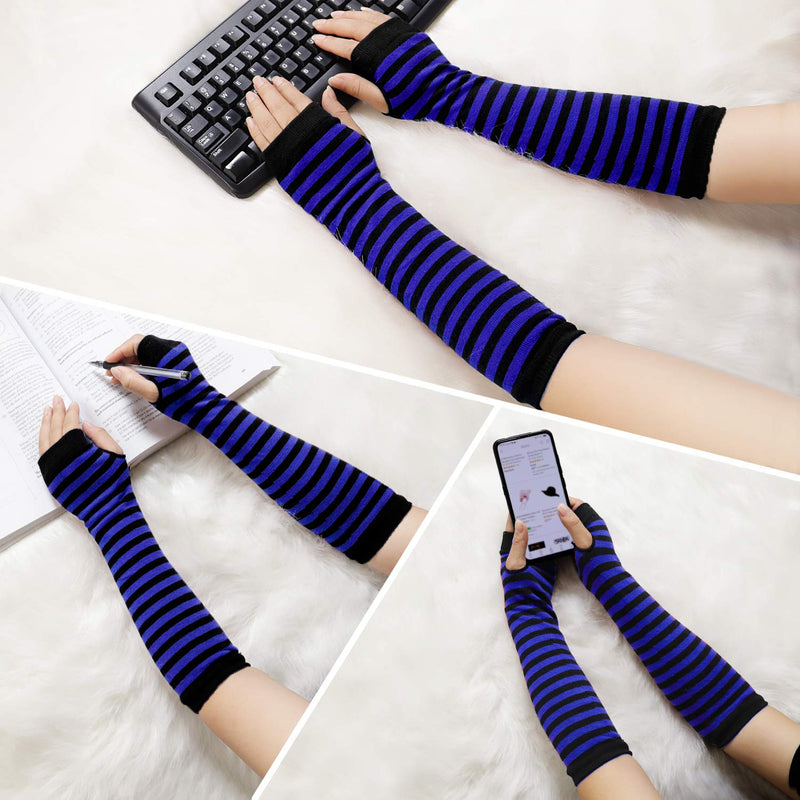 [Australia] - Punk Gothic Rock Long Arm Warmer Fingerless Gloves Black Blue 