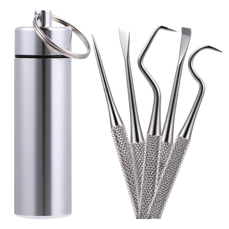 [Australia] - Healifty 1 Set Pocket Toothpick Holder Keychain Waterproof Metal Toothpick Box Container with Titanium Toothpick Ultralight Travel Kits 