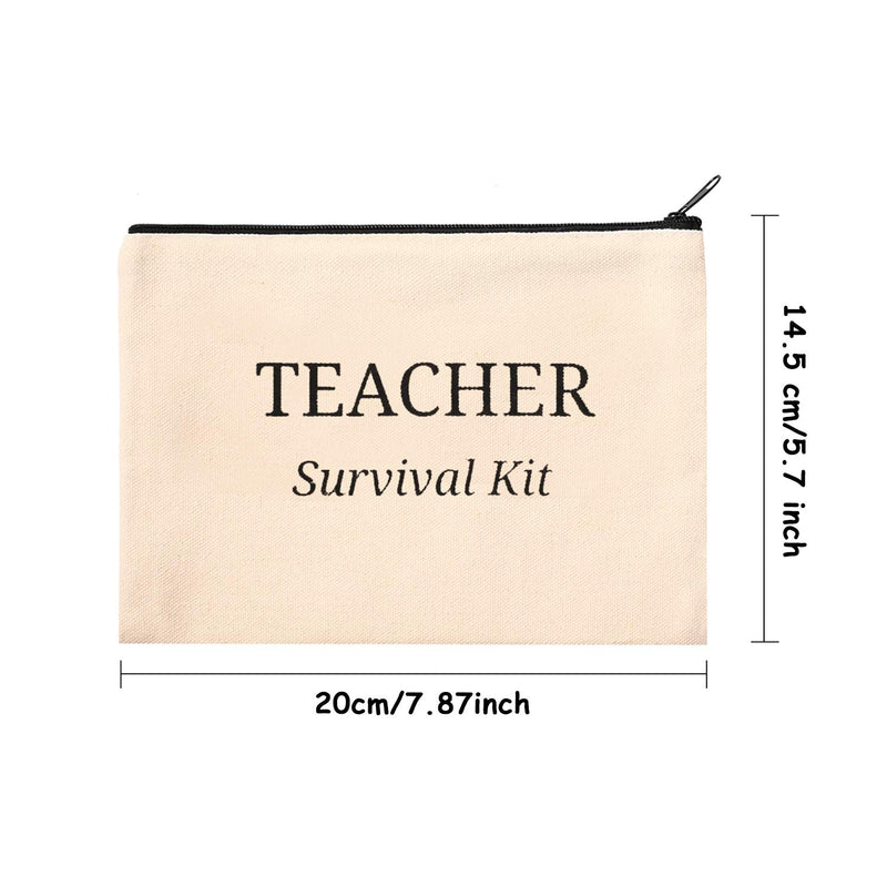 [Australia] - 16 Pieces Teacher Makeup Bag Multipurpose Cosmetic Bag Teacher Pencil Case Bags Travel Toiletry Pouch Teacher Gift Canvas Bags with Zipper for Women Teacher (Survival Kit) Survival Kit 