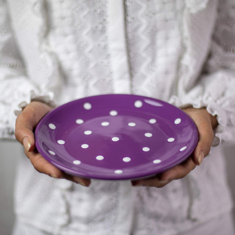 [Australia] - City to Cottage® Purple and White Pottery | Polka Dot Spotty | Handmade Hand Painted | Glazed Ceramic 7.9inch/20cm | Side Dessert Plate | Unique Dinnerware 