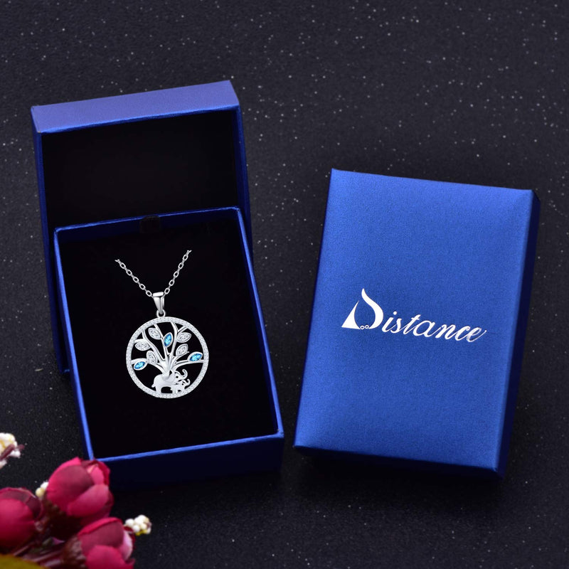 [Australia] - Distance Mother and Child Lovely Elephant Tree of Life Round Pendant Necklace 925 Sterling Silver Animal Jewelry Gifts for Mom Daughter 